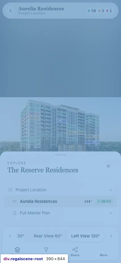 Cleaner mobile scene navigation: a compact header and a bottom dock keep the property in view